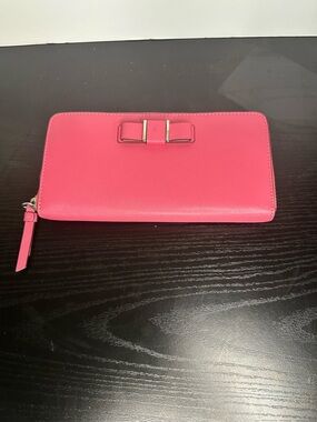 Coach Darcy Pink Bow Accordion Zip Around Leather Wallet